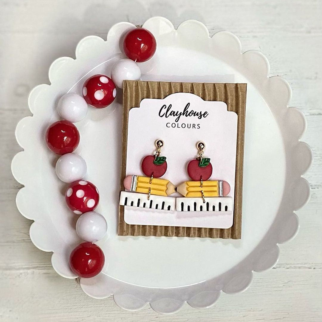 School Supply Stack Clay Earrings