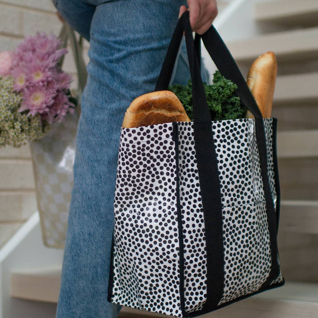 Market Tote Bag - Black & White Spots