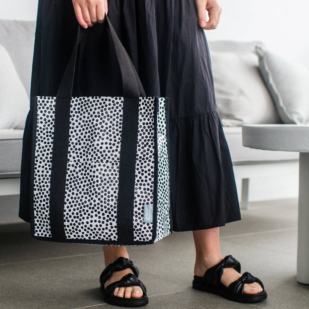 Market Tote Bag - Black & White Spots