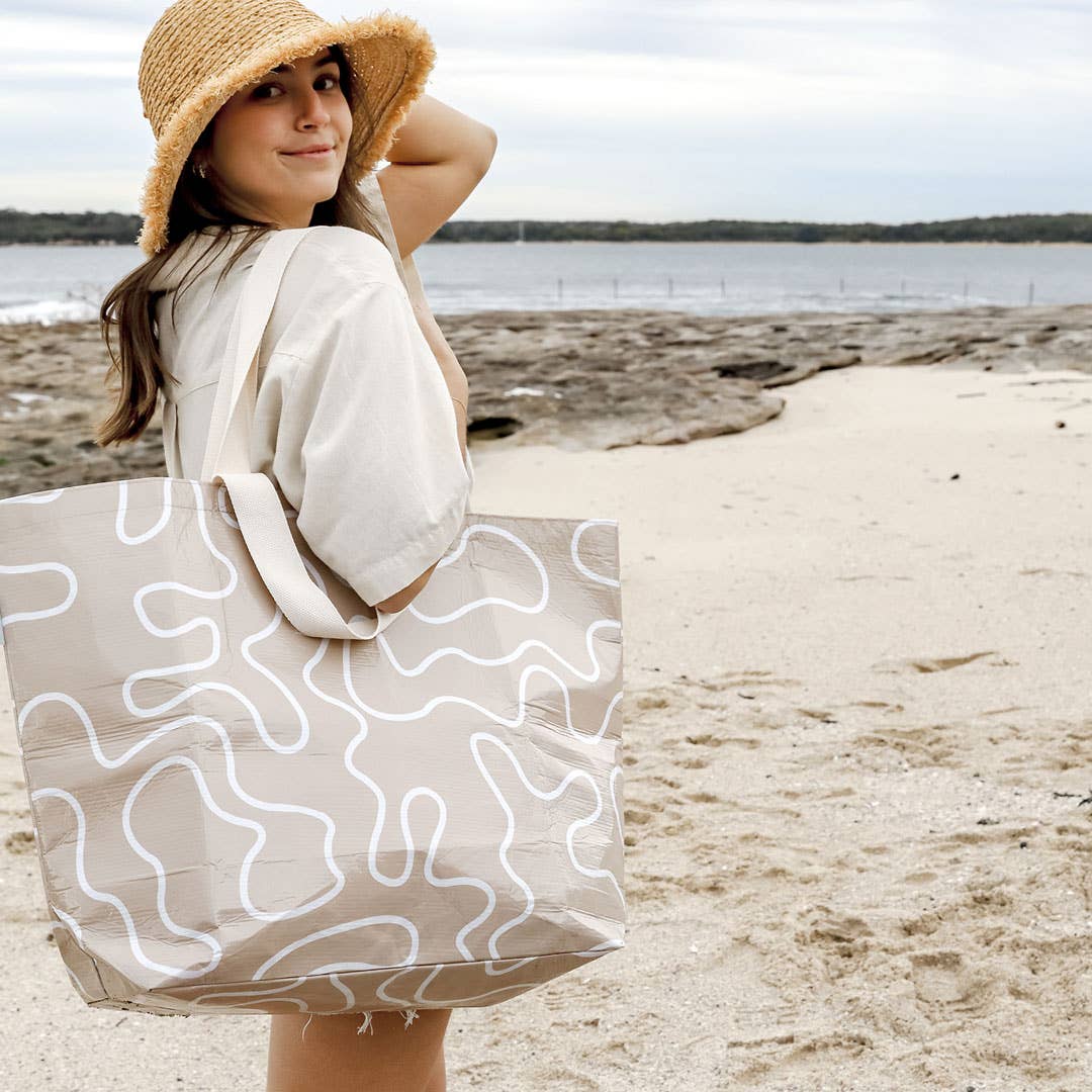 Large Tote Bag - Neutral Squiggles