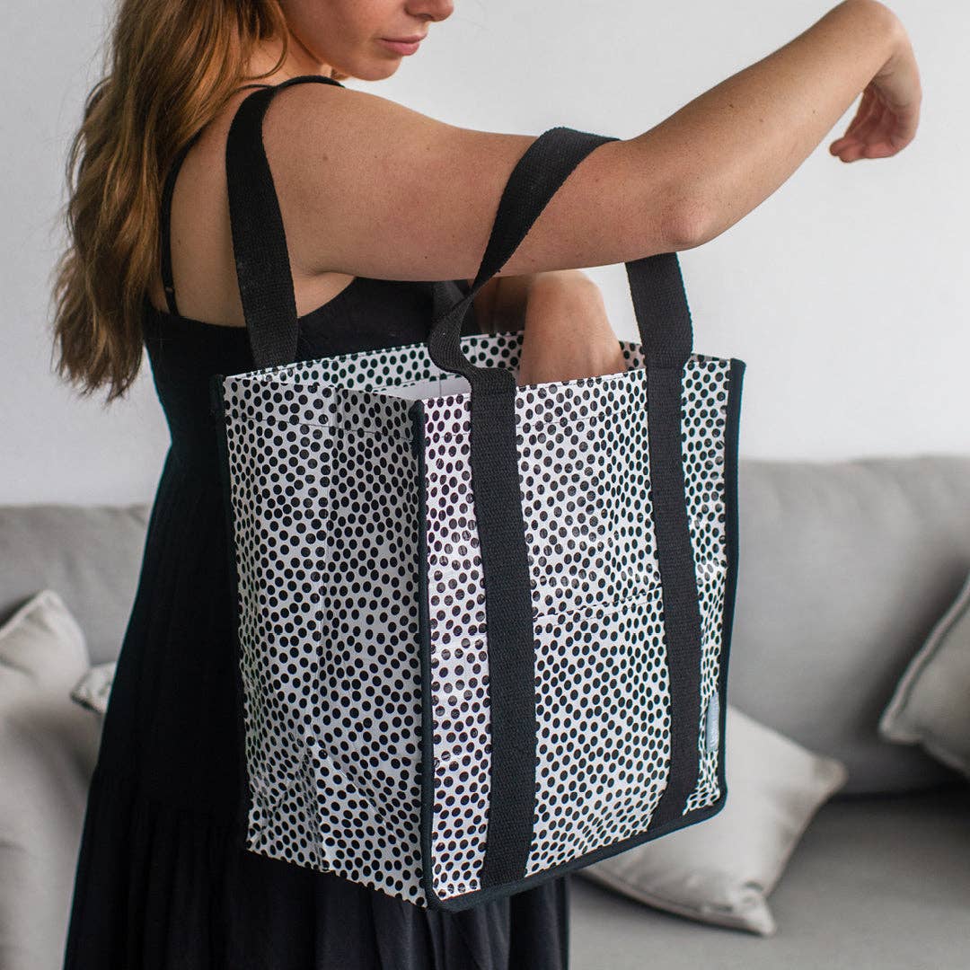 Market Tote Bag - Black & White Spots