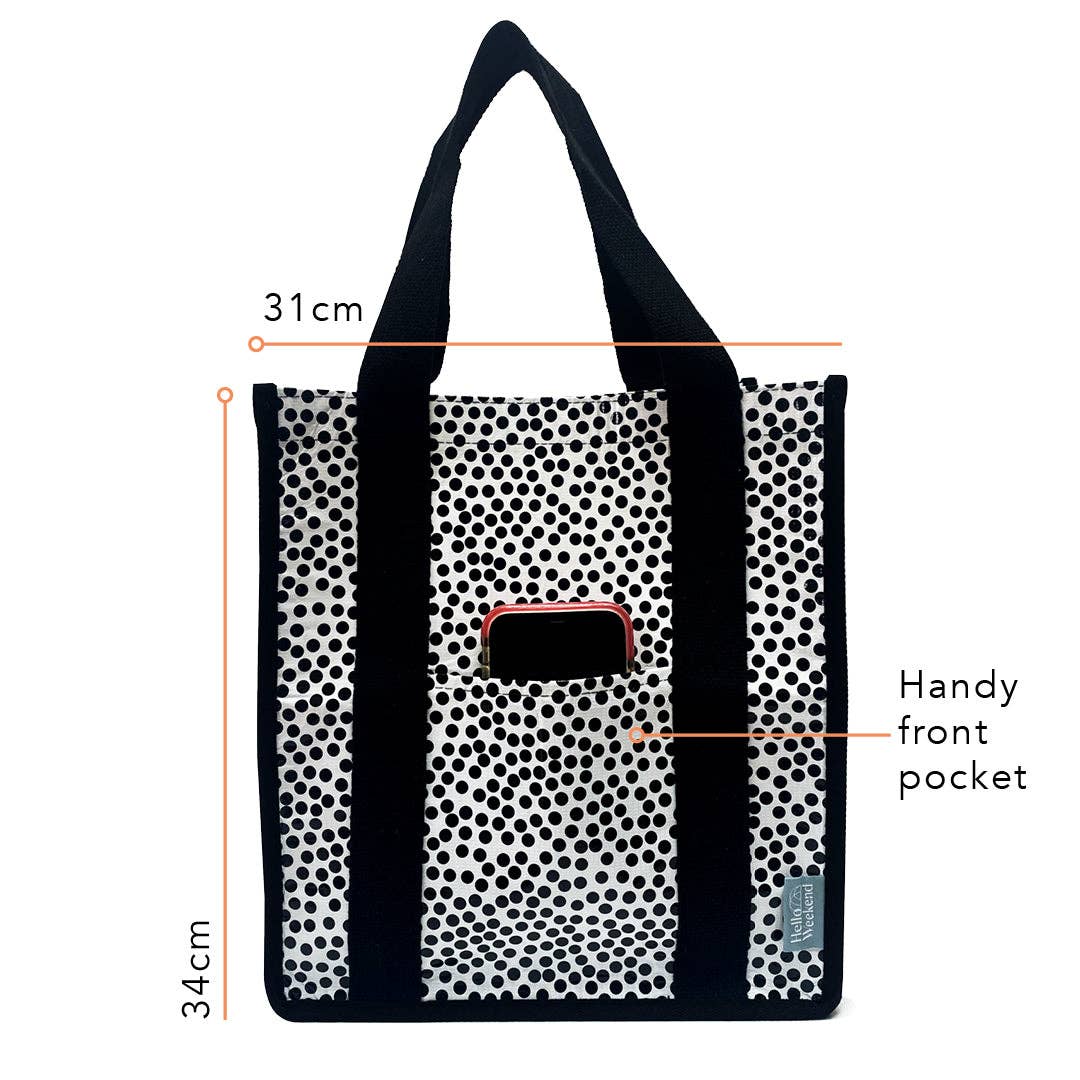 Market Tote Bag - Black & White Spots