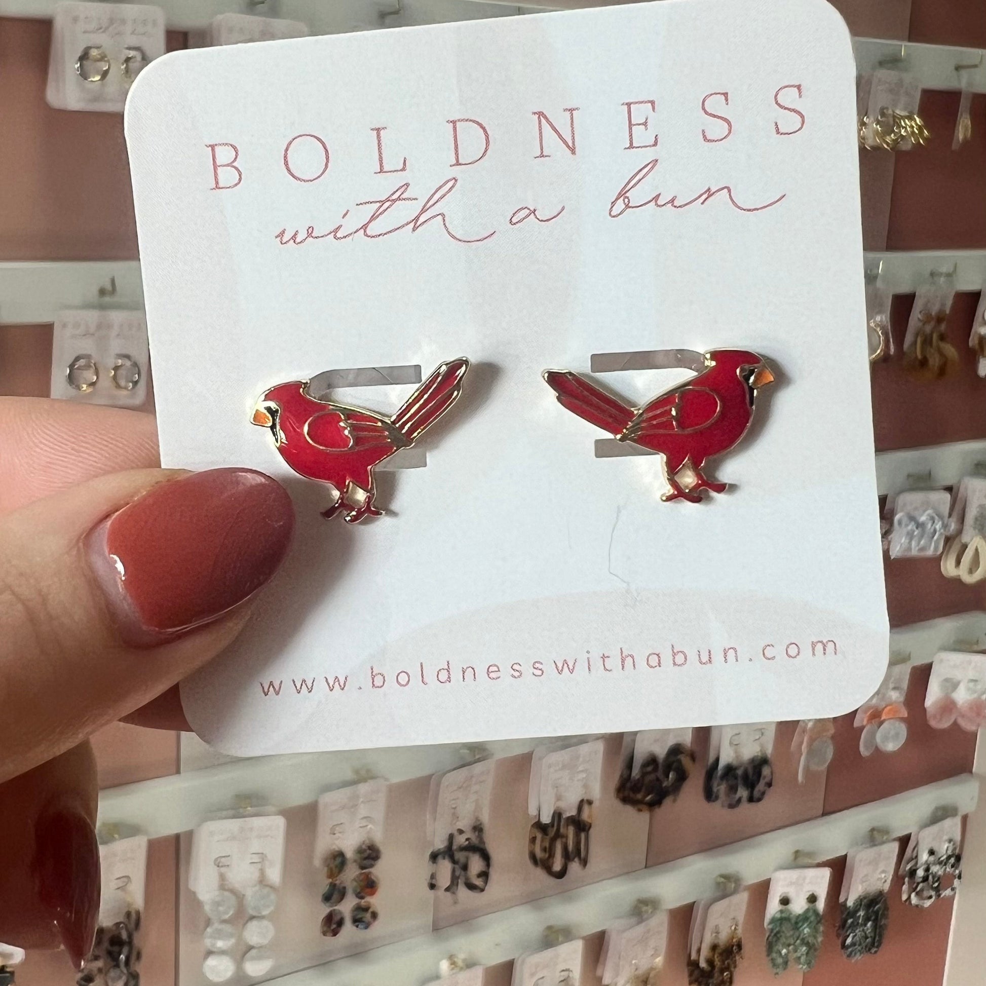Cardinal Enamel Studs-Boldness with a Bun