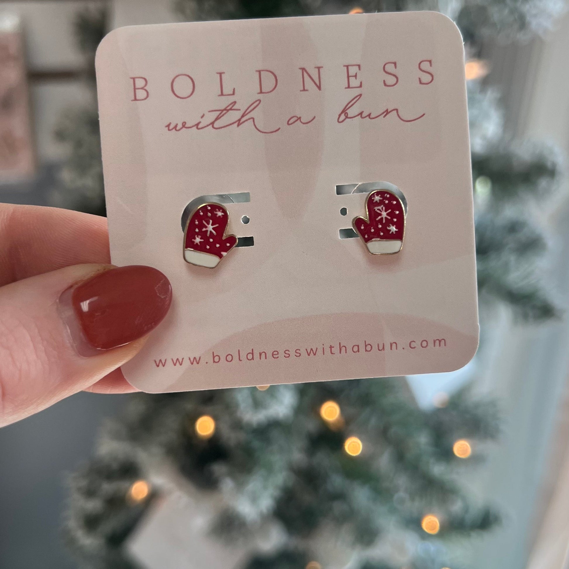 Red Mitten Enamel Studs-Boldness with a Bun