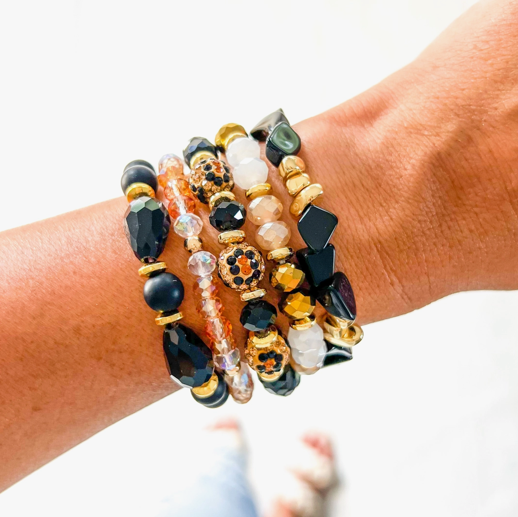 Gold Leopard Stack of Bracelets-Boldness with a Bun