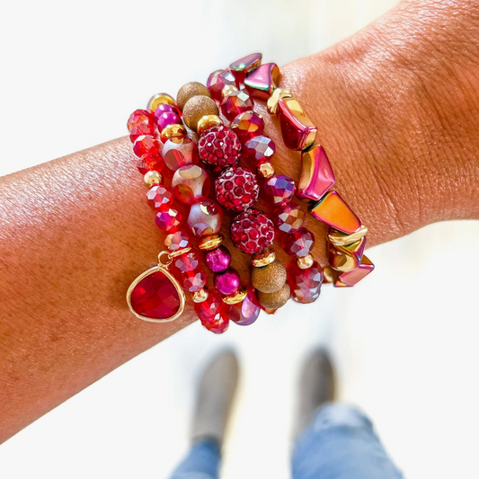 Cranberry Stack of Bracelets-Boldness with a Bun