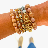 Peach Leopard Stack of Bracelets-Boldness with a Bun